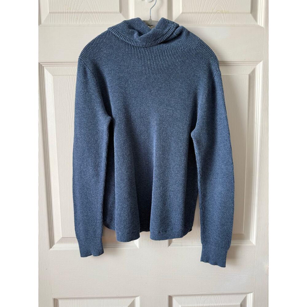 Lauren Ralph Lauren Blue Waffle Knit Sweater Cotton Mock Neck L Minimalist Cozy - Picture 2 of 5